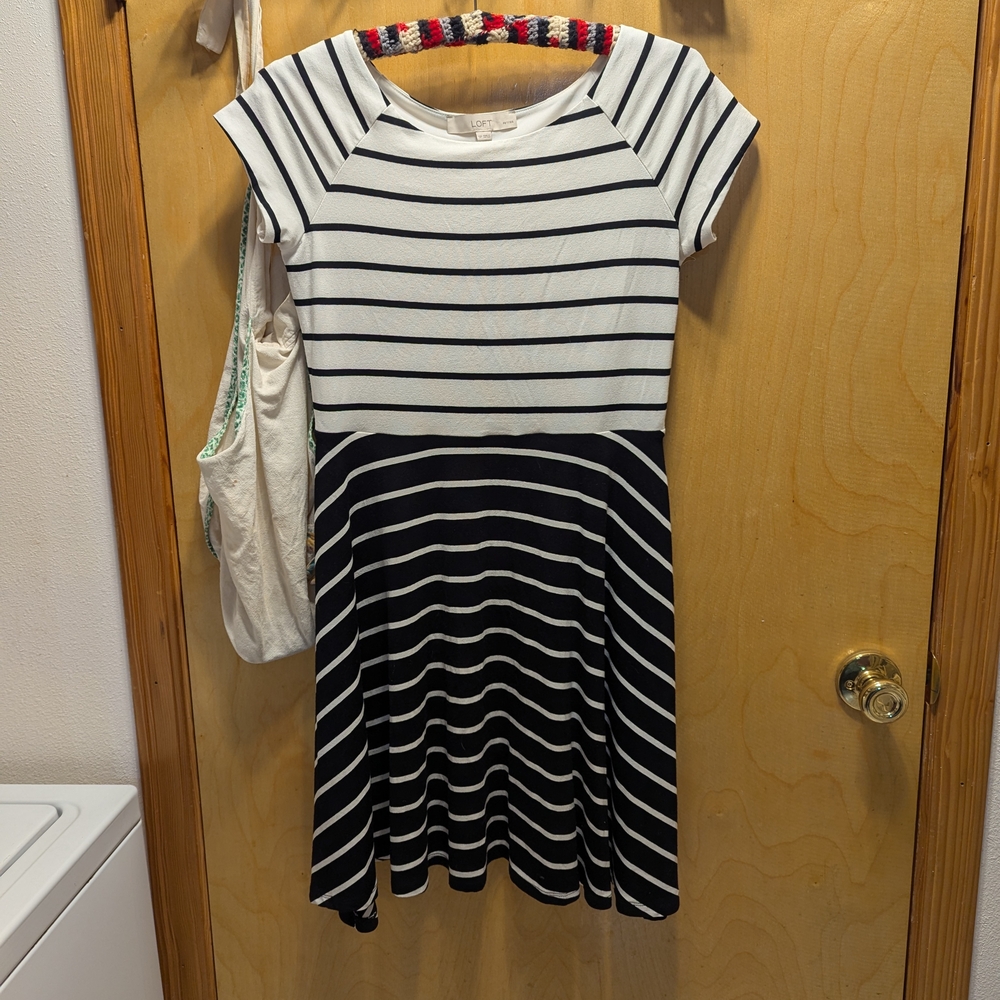 LOFT Kids Black and White Striped Dress